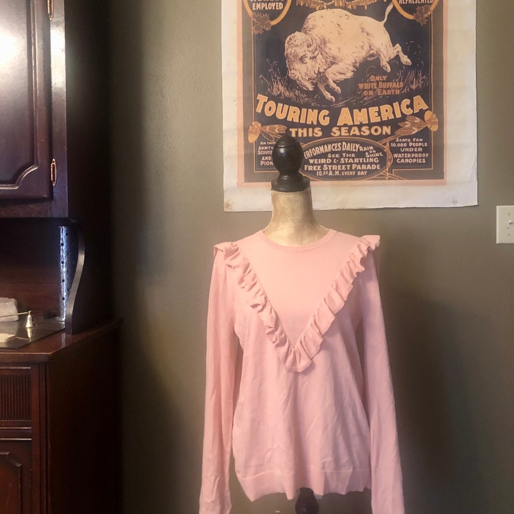 100% cotton Ralph Lauren pink ruffle sweater size XL